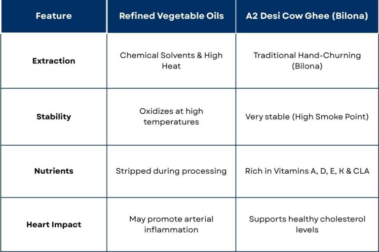 A2 Desi Cow Ghee vs. Refined Oils_comparison table